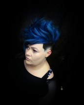 Blue lagoon Bold creative drop fade with mountains of volume and layers on top, coloured blue for ad