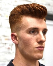 Classic pomp Skin fade low taper with classic swept back pompadour