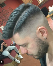 Coolfade Skinfade,side parting,a bit short on the back,and long on the front,thinned out.