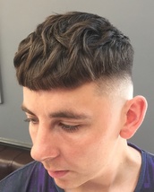 Curly crop Skinfade crop fringe with messy set curls.