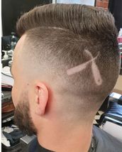 cut throat ambition drop fade with disconnected comb over and high fringe. cut throat silhouette des