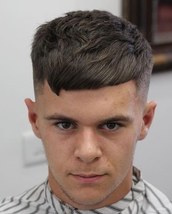 Dragons tooth Bald fade with heavy textured crop/irregular fringe