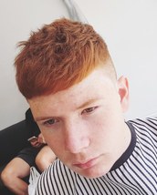Ginger nut Wee 00 fade with a shitload of texture throughout the top. Styled with sea salt spray and