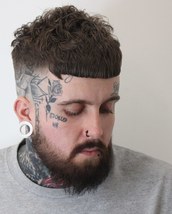 Tear drop Skin fade, cropped fringe with a tear drop