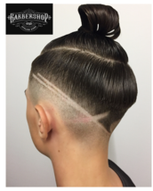 Top knot creative chop Top knot with fade and some freestyle creative work on the side